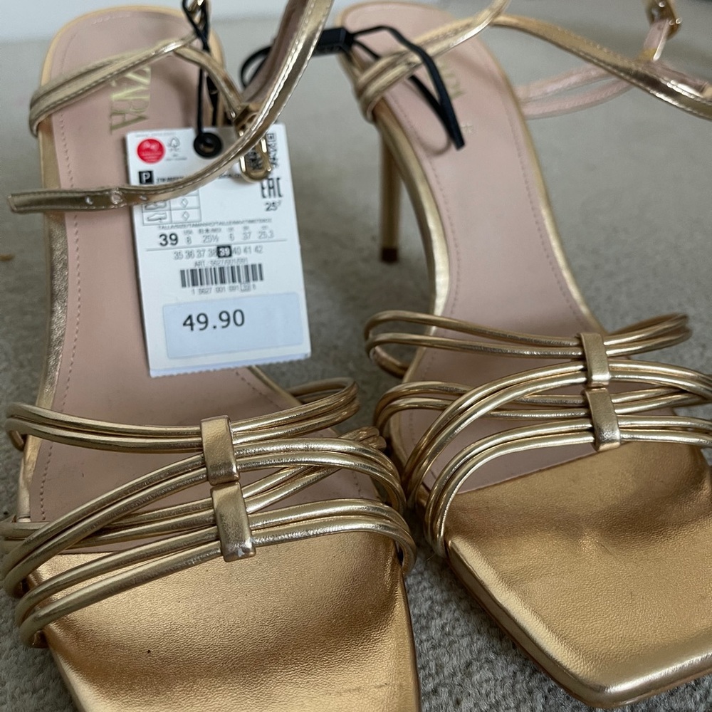 Zara Gold Strappy Heels - Picture 3 of 8